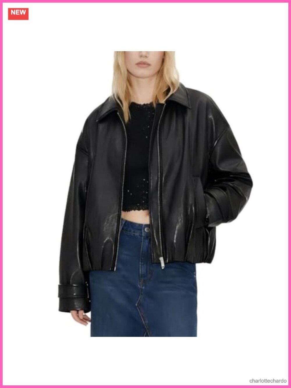 Oversized Faux Leather Bomber Jacket Women Zip-Up Aviator Flight Coat